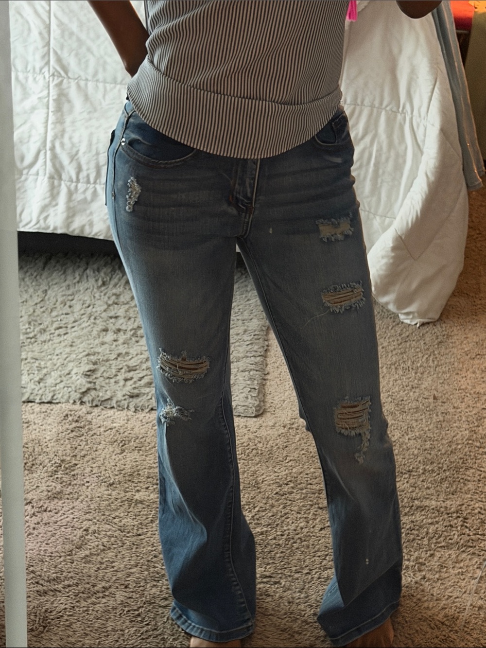 Women's Distressed Wide-Leg Jeans - Blue COMFORTABLE SMALL JEANS